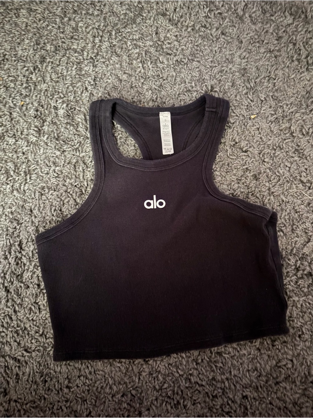ALO Yoga Black Ribbed Racerback Crop Tank